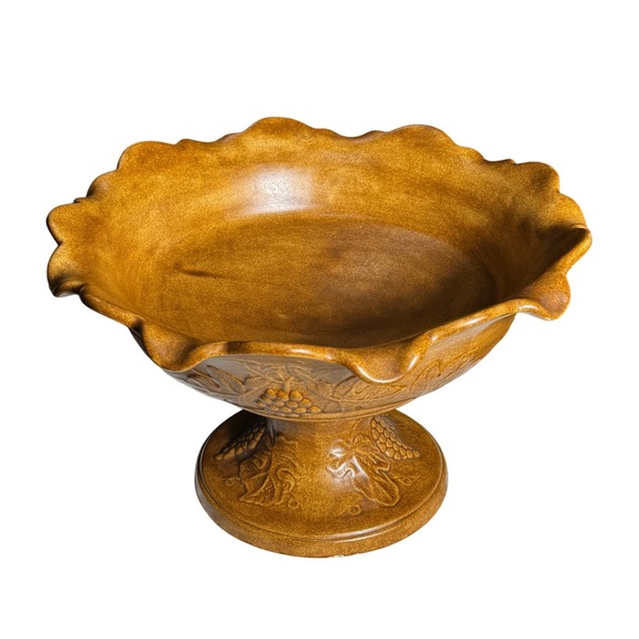 Compote Pedestal Footed Bowl Centerpiece Grape Vintage Pottery Design Amber 1972 - Picture 5 of 10